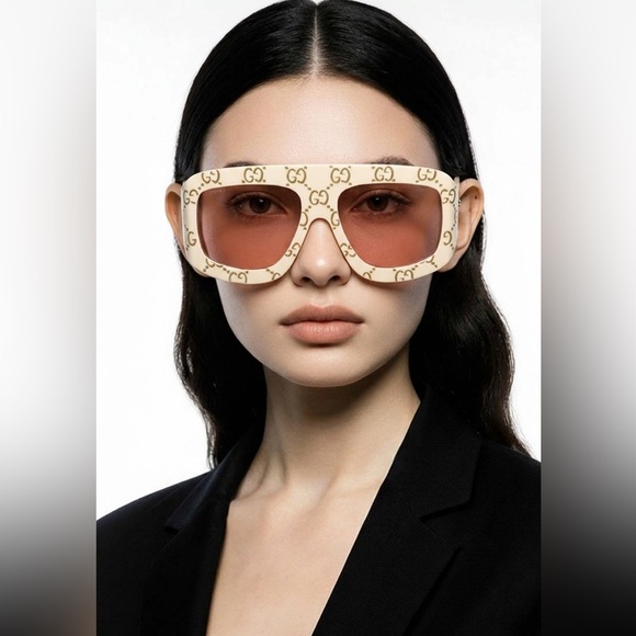 New Authentic Gucci Cream Sunglasses with Orange Lenses GG0983S 001 main image 5